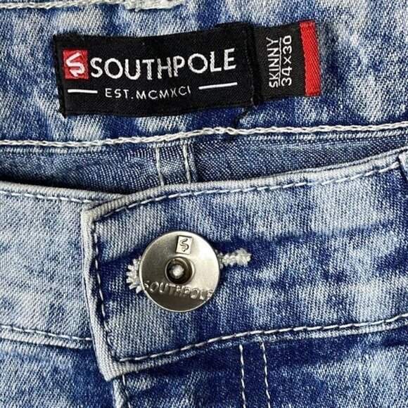Southpole Mens Jeans Skinny Moto Stretch Denim Retro Acid Wash Sz 34 - Picture 4 of 11